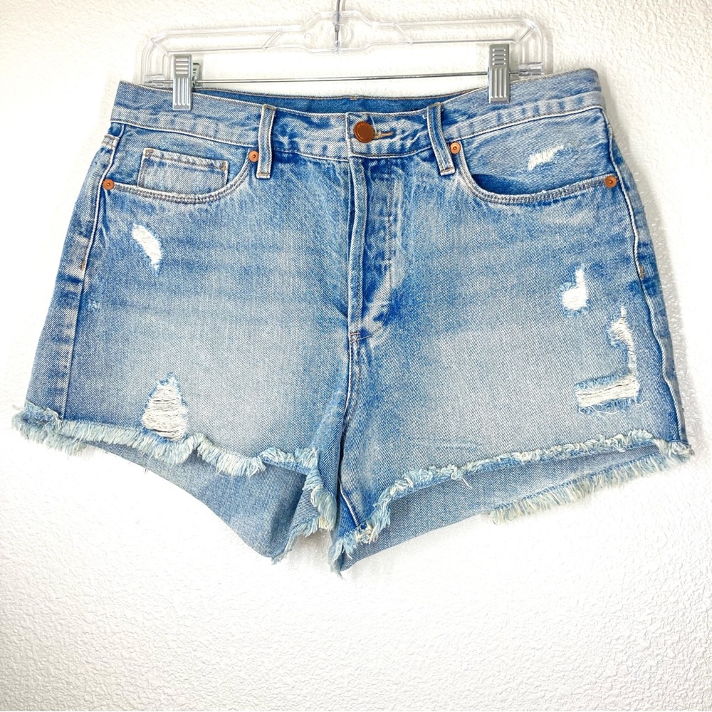 Blank NYC Denim Shorts High Waist Size 30 Light Wash Fraged Riped Cotton